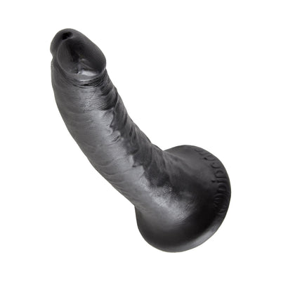 Black realistic dildo with detailed texture and strong suction cup base on white background.