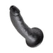 Black realistic dildo with detailed texture and strong suction cup base on white background.