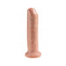 Realistic 7-inch uncut dildo with movable foreskin and suction cup base in natural skin tone.