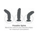 Illustration showing three positions of a posable vibrating dildo with a suction cup base for customizable shape and stimulation.