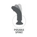 Illustration showing the King Cock 7-inch vibrating dildo with a posable spine feature for adjustable angles.