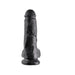 Black realistic 8-inch dildo with detailed texture and suction cup base for hands-free use.