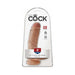 King Cock 8-inch realistic dildo with balls in natural skin tone, packaged with suction cup base and strap-on compatibility.