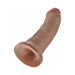 Tan realistic 8-inch dildo with detailed texture and suction cup base for versatile use.
