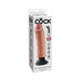 Beige 8-inch realistic vibrating dildo with bendable shaft and suction cup base in product packaging.