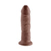 Realistic 9-inch brown dildo with detailed texture and suction cup base for hands-free use.