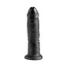 Black 9-inch realistic dildo with textured surface and suction cup base for hands-free use.
