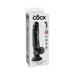 Black 9-inch realistic vibrating dildo with balls and suction cup base in product packaging box.