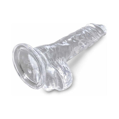 Clear 4-inch realistic textured adult toy with suction base and detailed design.