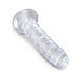 Clear 6-inch flexible dildo with suction cup base and lifelike textured design in translucent material.
