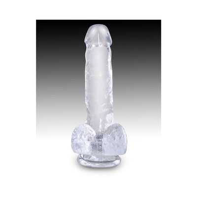 Clear translucent 6-inch realistic dildo with detailed veins and suction cup base.