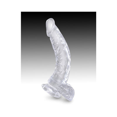 Clear 7.5-inch realistic dildo with detailed veins and suction cup base on gradient background.