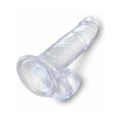 Clear 7-inch realistic dildo with suction cup base and detailed veins, made from translucent flexible material.