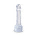 Clear 7-inch realistic dildo with detailed veins and suction cup base for hands-free use.