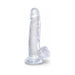 Clear 7-inch realistic dildo with detailed veins, defined head, balls, and suction cup base for hands-free use.