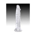 Clear 8-inch realistic dildo with detailed veins and suction cup base on gradient background.