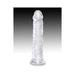 Clear 8-inch realistic dildo with detailed veins and suction cup base on gradient background