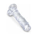 Clear 8-inch realistic textured adult toy with suction base and attached balls, made from transparent material.
