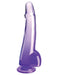 Translucent purple 10-inch dildo with suction cup base and realistic design details.