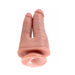 Beige double-ended realistic dildo with suction cup base for hands-free use and versatile placement.