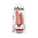 Beige double-ended dildo with suction cup base in clear retail packaging labeled King Cock Double Penetrator 6 inches.