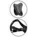 Close-up of black Beginner's Body Dock strap-on harness showing angled suction dock and adjustable nylon straps with plastic buckles.