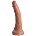Realistic brown silicone dildo with suction cup base, detailed texture, and lifelike shape.