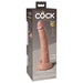 Packaging of King Cock Elite 7 inch dual-density silicone dildo with suction base, realistic design, and Body Dock compatibility.