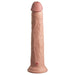 Realistic 10-inch dual-density silicone dildo in light skin tone with suction cup base for hands-free use.