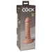 Packaging of King Cock Elite 6-inch dual-density silicone dildo with suction base, strap-on and Body Dock compatible.