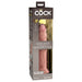 King Cock Elite 9-inch dual-density silicone dildo in light tone, packaged in a branded box with clear window display.