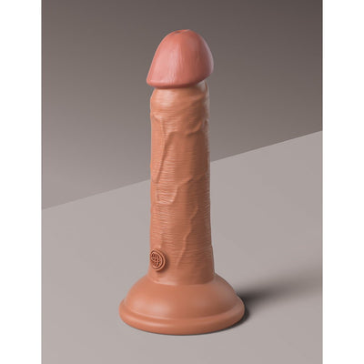 Realistic 6-inch dual-density silicone dildo with suction base and textured surface in natural skin tone.