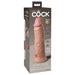 Packaging of King Cock Elite 8-inch vibrating dual-density silicone dildo with suction base and USB rechargeable features.