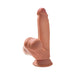 Tan King Cock Plus 7-inch triple density realistic dildo with swinging balls and suction cup base on white background.