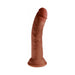 Realistic brown 8-inch triple density dildo with suction cup base for hands-free and harness use.
