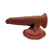 Realistic 8-inch triple density dildo with swinging balls and suction cup base in dark brown color.