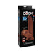 Packaging of King Cock Plus 8-inch triple density realistic dildo with swinging balls in brown color.
