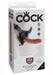 Packaging of King Cock strap-on harness with 8-inch tan realistic dildo and adjustable black harness straps.