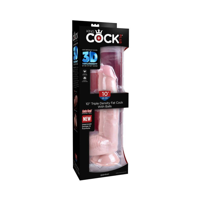 King Cock Triple Density 10 inches Fat Dildo with Balls Beige - SexToy.com