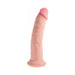 Beige realistic 9-inch dildo with detailed texture and suction cup base for hands-free use.