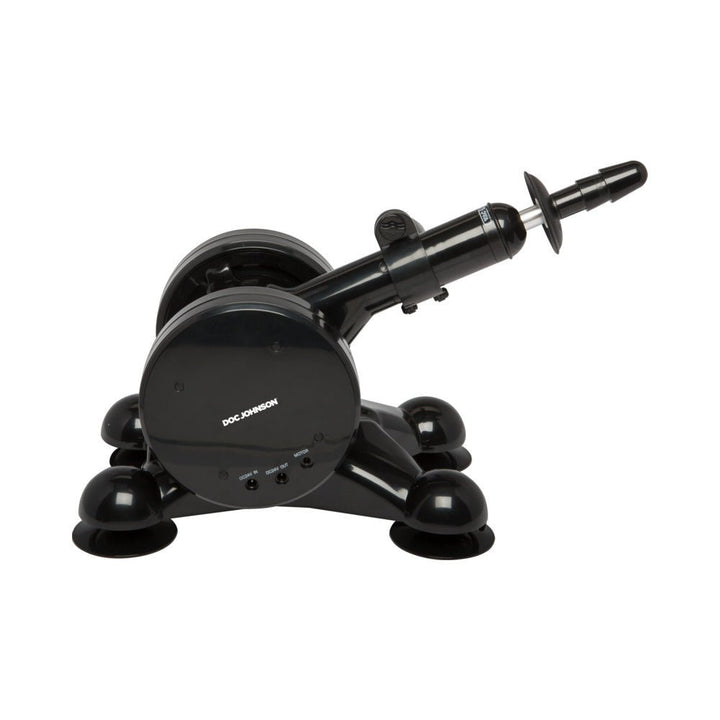 Black adjustable power thrusting machine with suction cup base and Vac-U-Lock compatible attachment by Doc Johnson.
