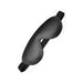 Black padded leather blindfold with contoured shape and elastic strap for comfortable sensory play.