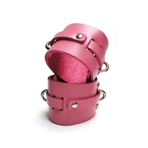 Kinklab Pink Bound Leather Ankle Cuffs | SexToy.com