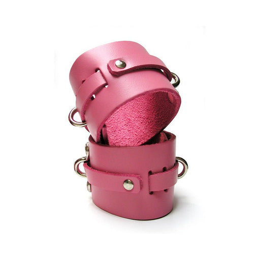 Kinklab Pink Bound Leather Wrist Cuffs | SexToy.com