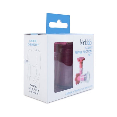 Kinklab T-Cups nipple suction set in white and blue packaging with product visible through window.