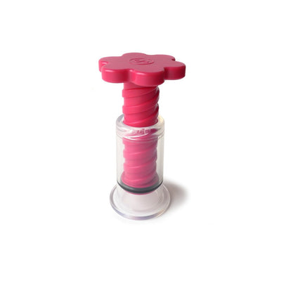 Kinklab T-Cups nipple suction device with clear cylinder and pink twist handle for adjustable vacuum pressure.