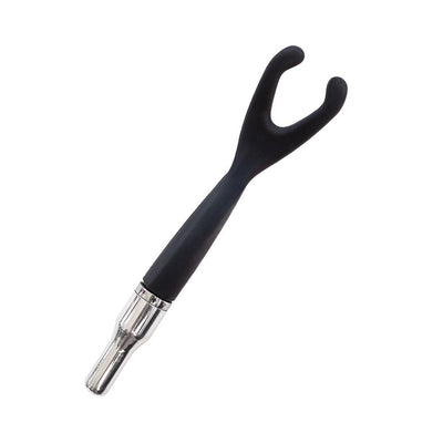 Kinklab The Flex Capacitor black silicone electrostimulation attachment with polished metal connector on white background
