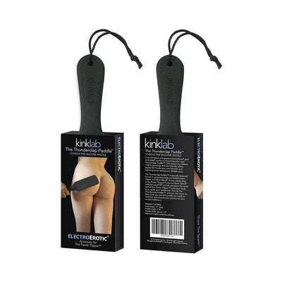 Kinklab Thunderclap Electro Paddle packaging showing front and back with black silicone paddle and wrist strap.