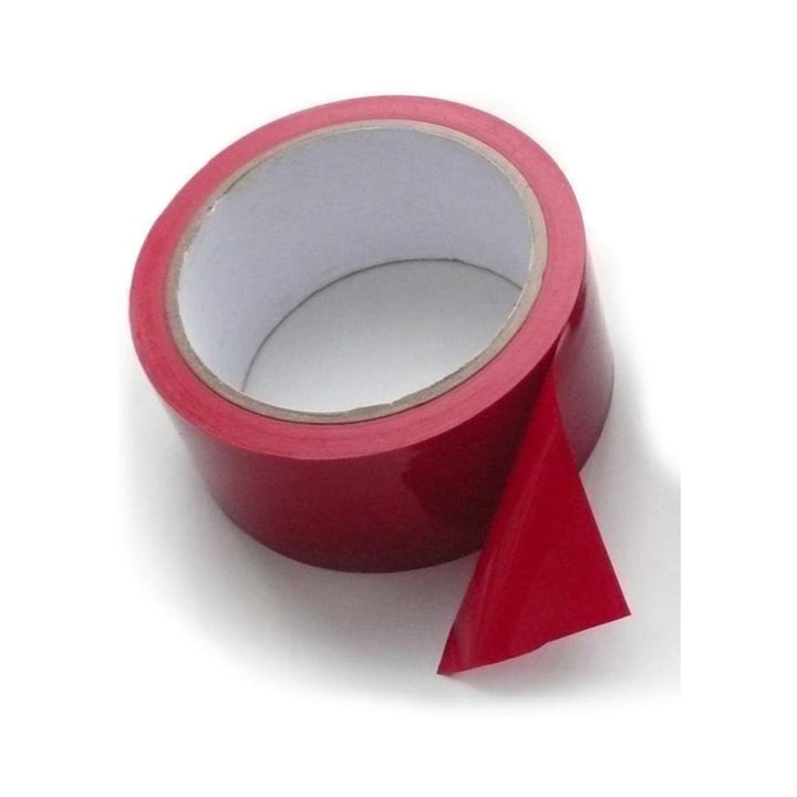Roll of shiny red Kinklab unisex bondage tape with a small section peeled back on a white background.