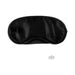Black satin padded blindfold with contoured shape and double elastic straps for secure fit.